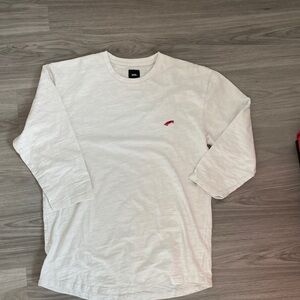 Vans Classic White Long Sleeve Tee with Red Logo